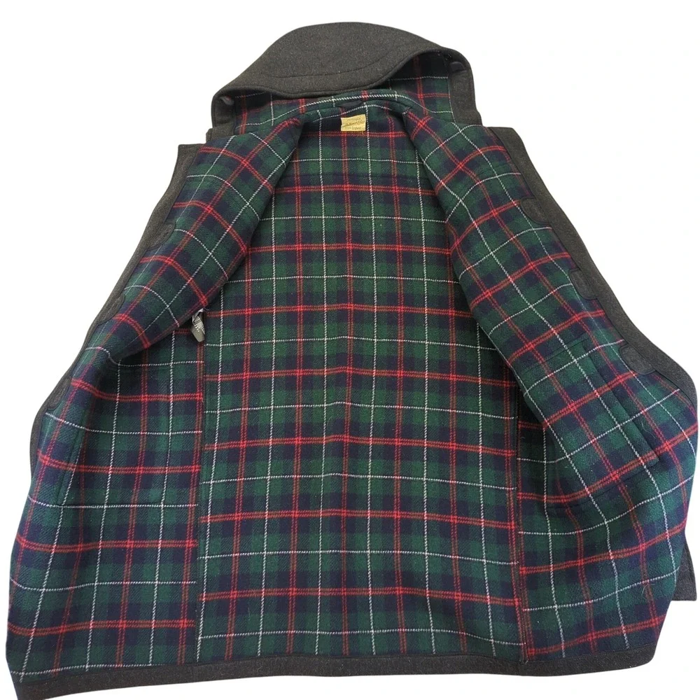 Monty Coat Men's Wool Blend Plaid‎ Lined Duffle Coat Size 48 Made in England